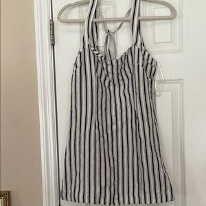 Anthropologie White and Blue Sleeveless Tie Front Tank Top Coverup